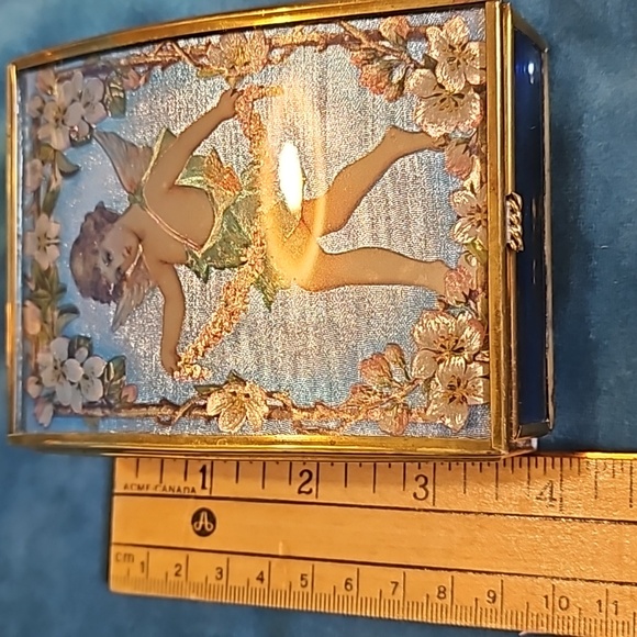 Vintage 1990s Vermont trinket box with dancing Angel, blue glass - Picture 11 of 12